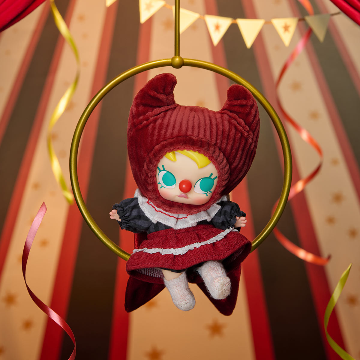 POP MART Why So Serious vinyl plush pendant — Crimson Dancer red outfit, 16 cm