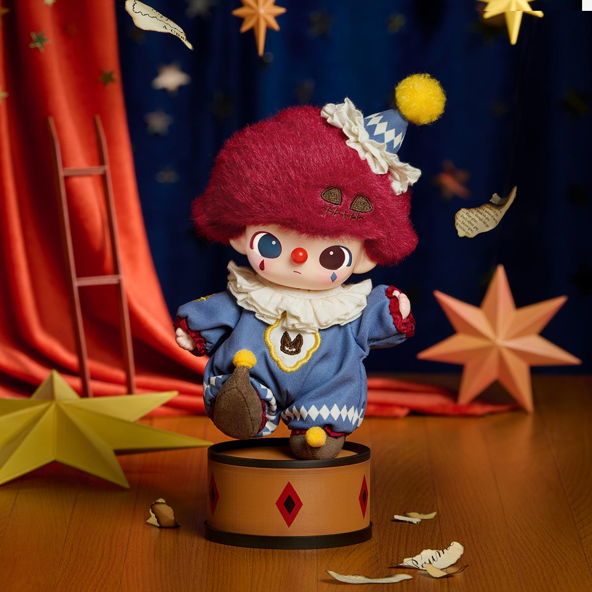 POP MART Why So Serious vinyl plush pendant — Flame Clown in blue suit, 16 cm bag charm